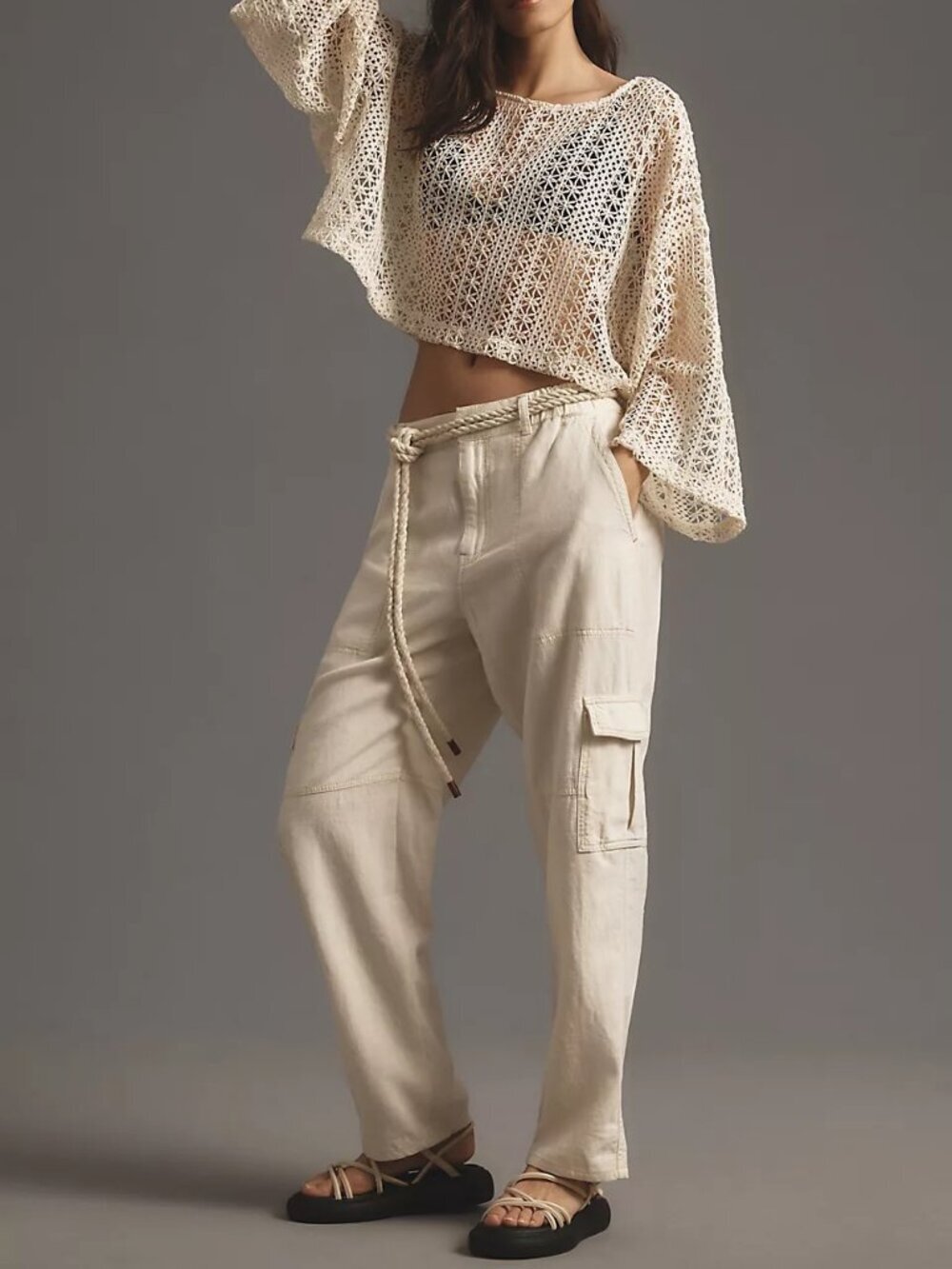 NWT Anthropologie Pilcro Linen Slim Beach Cargo Pants XSP